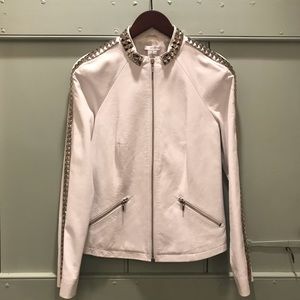 Cache White Leather Jacket w/ Silver Studs